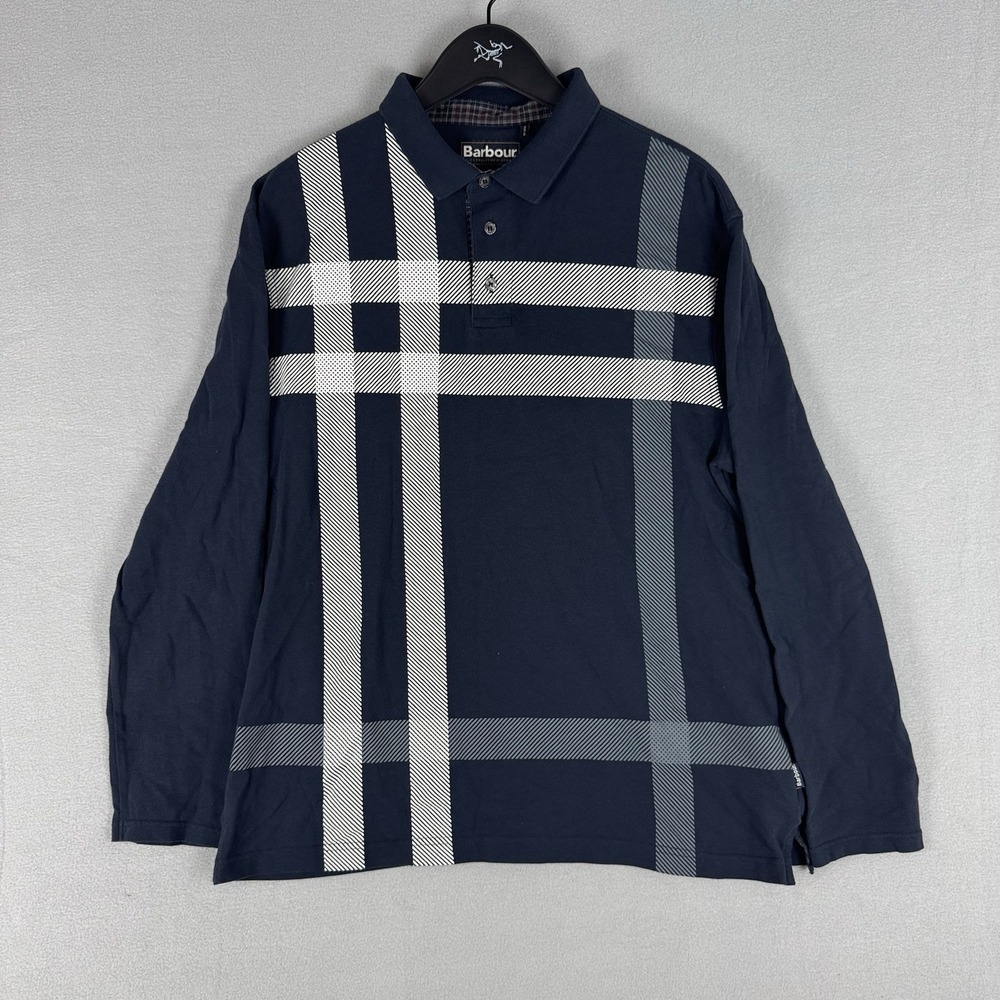 Barbour Blaine Tailored Tartan Plaid Polo Shirt Long Sleeve Mens XL Rugby Casual